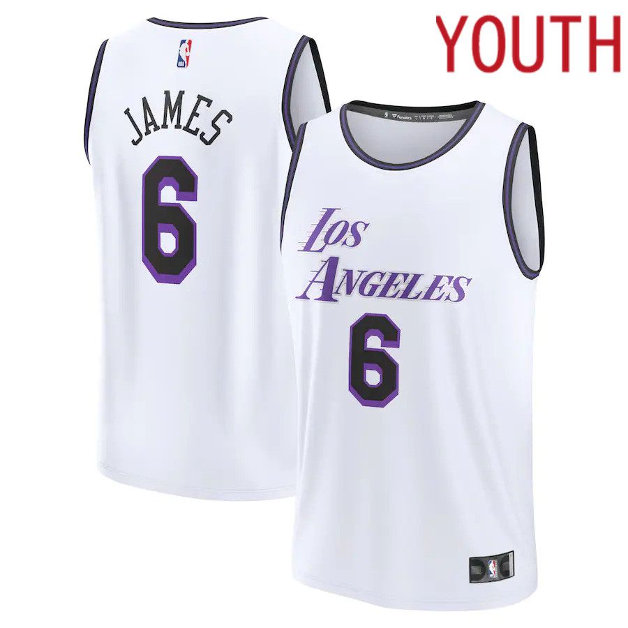 Youth Los Angeles Lakers #6 LeBron James Fanatics Branded White City Edition 2022-23 Fastbreak NBA Jersey->memphis grizzlies->NBA Jersey